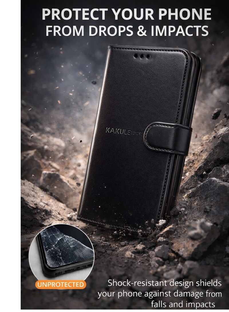 كايا جراب جلد أنيق وش وظهر لموبايل Vivo V60 – حماية متكاملة من الصدمات والخدوش اليومية – لون أسود فاخر - Image 2